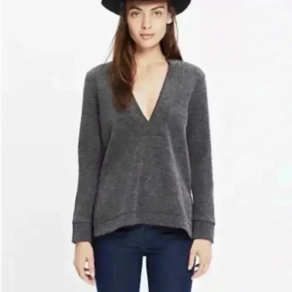 Madewell Plunge V Neck Long Sleeve Knit Pullover Sweater Womens Size Medium